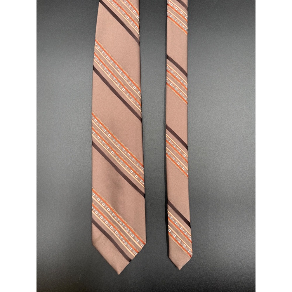 Prince Consort Golden Clasp Vintage Mens Tie Brown Orange Striped Polyester 3"